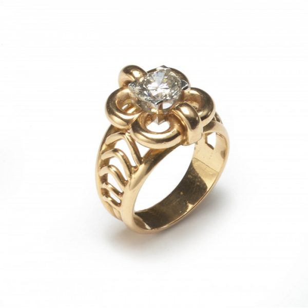 Vintage French 0.91ct Diamond Solitaire Dress Ring