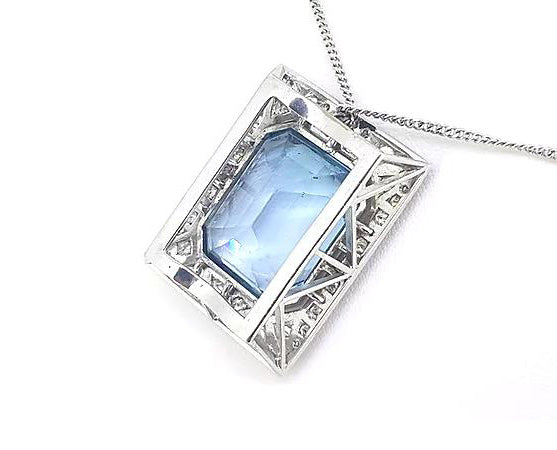 Vintage Aquamarine and Diamond Pendant, in 18ct white gold.