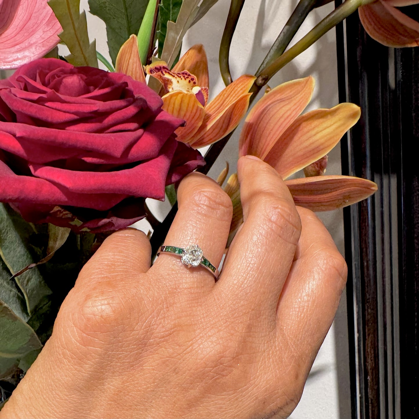 Diamond Garnet Platinum Solitaire Ring 16983-5214