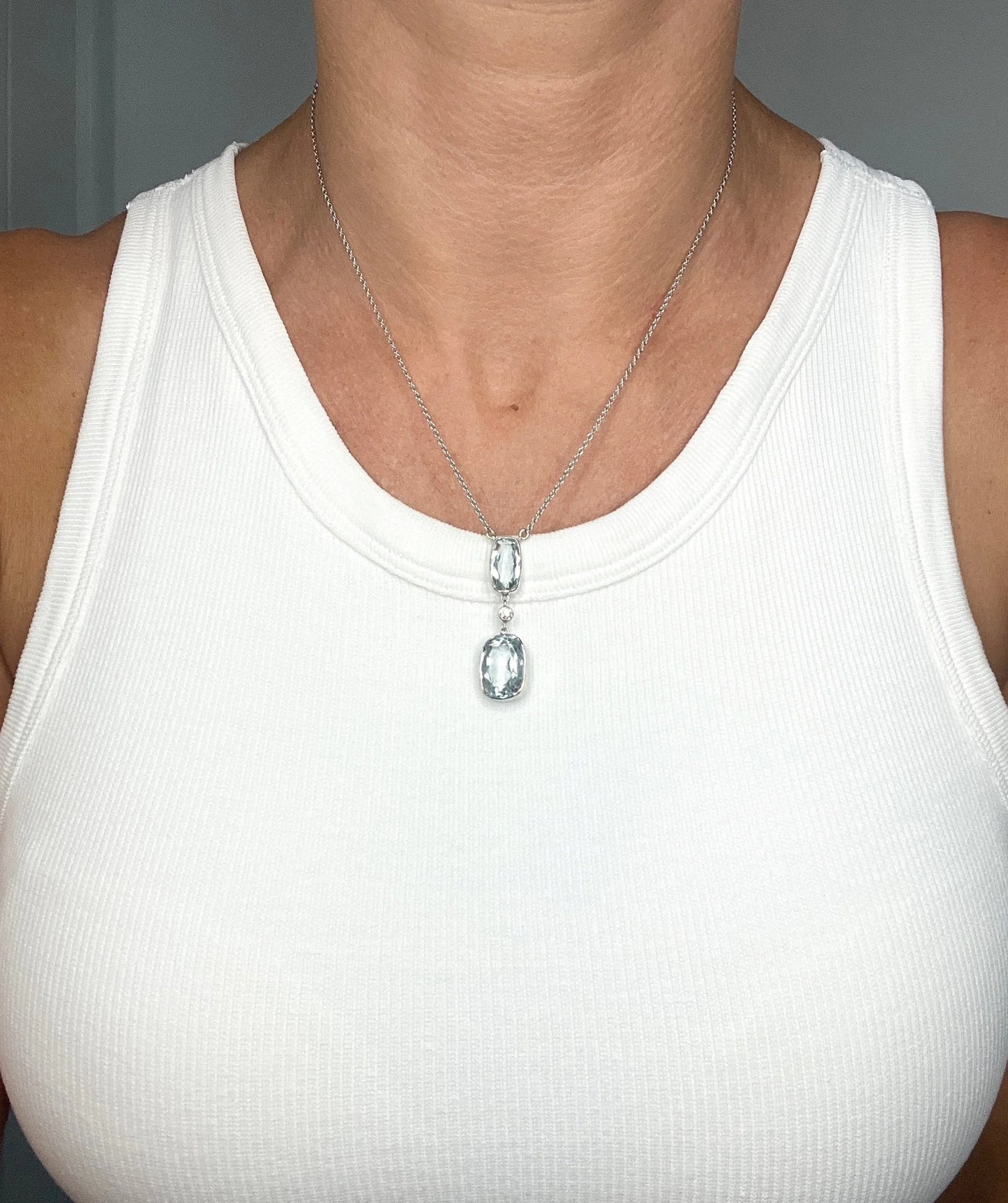 Vintage platinum, 1920s Aquamarine & Diamond Pendant Necklace