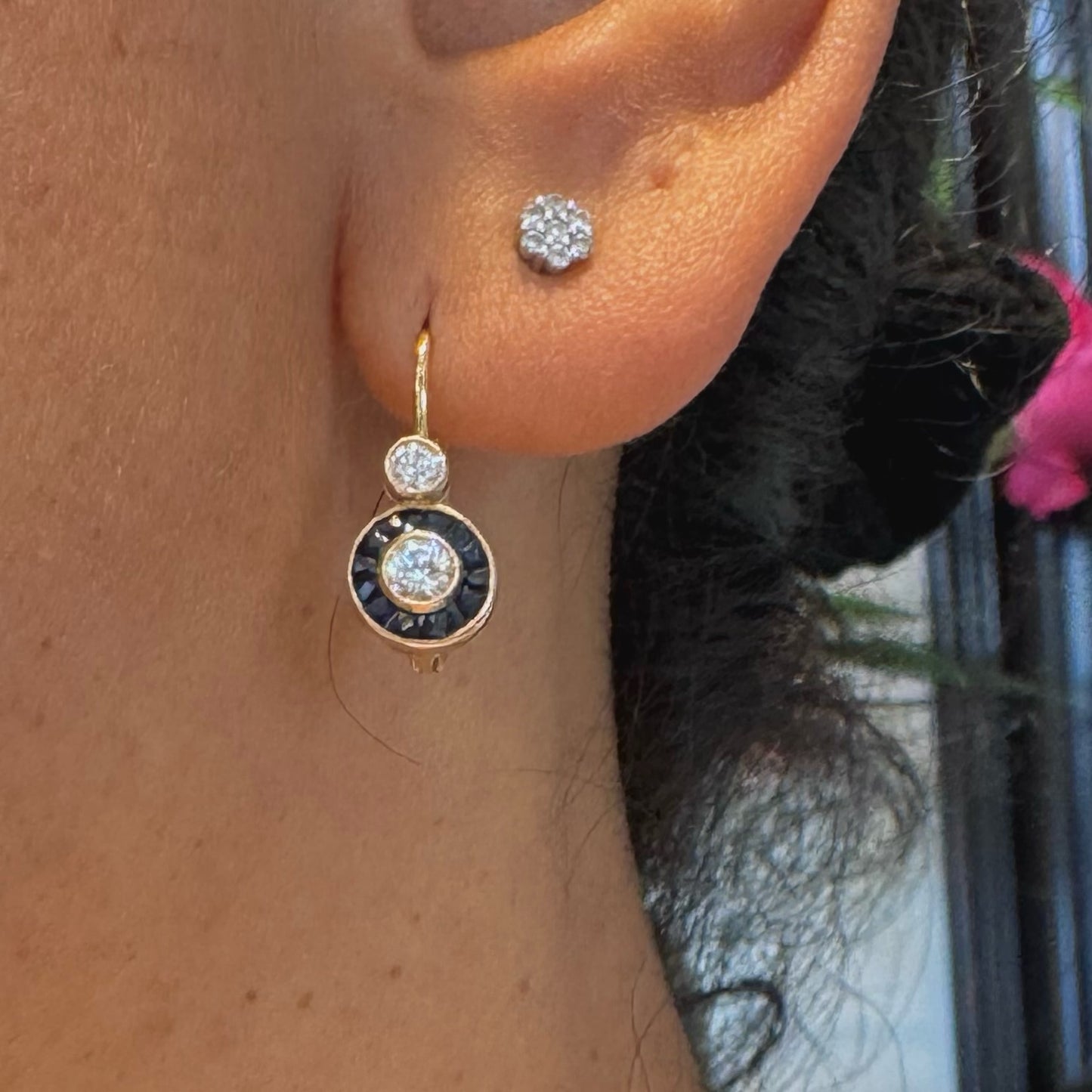 Vintage Diamond Sapphire Yellow Gold Target Earrings 16563-5220