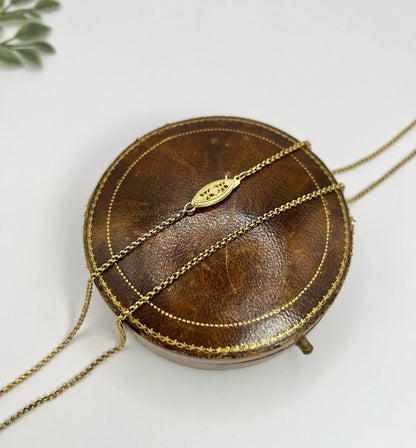 Antique 18 ct Gold, 1920's 23 Inch Fancy Oval & Round Link Belcher Chain With Filigree Clasp