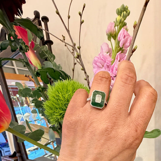 Jade, Diamond and Platinum Ring with GIA Certificate