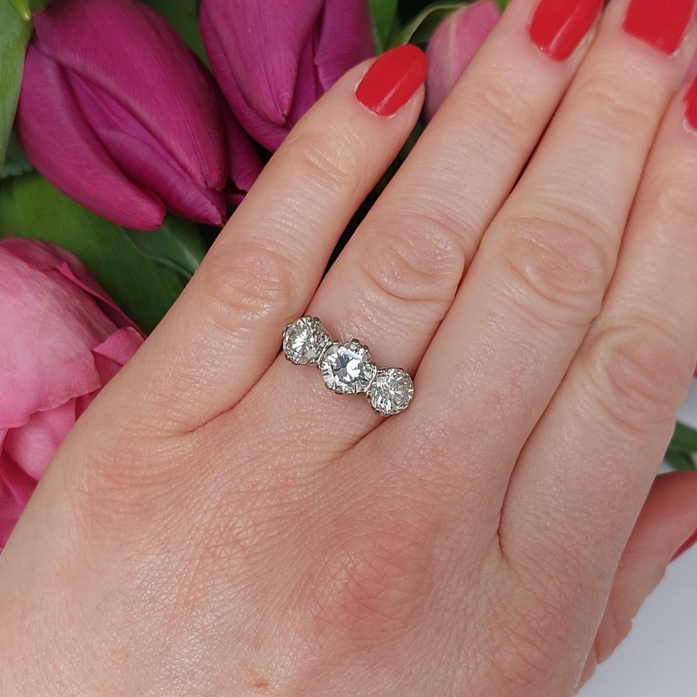 Old European Cut Diamond Trilogy Ring, 2.90 carats