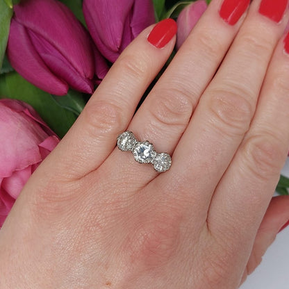 Old European Cut Diamond Trilogy Ring, 2.90 carats