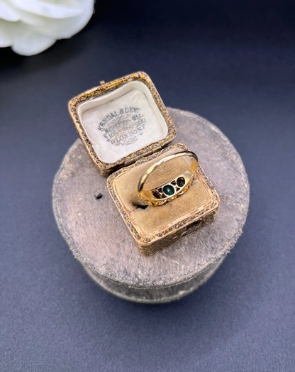 Vintage 18ct Yellow Gold, 1960s Victorian Style Emerald and Diamond Carved Ring