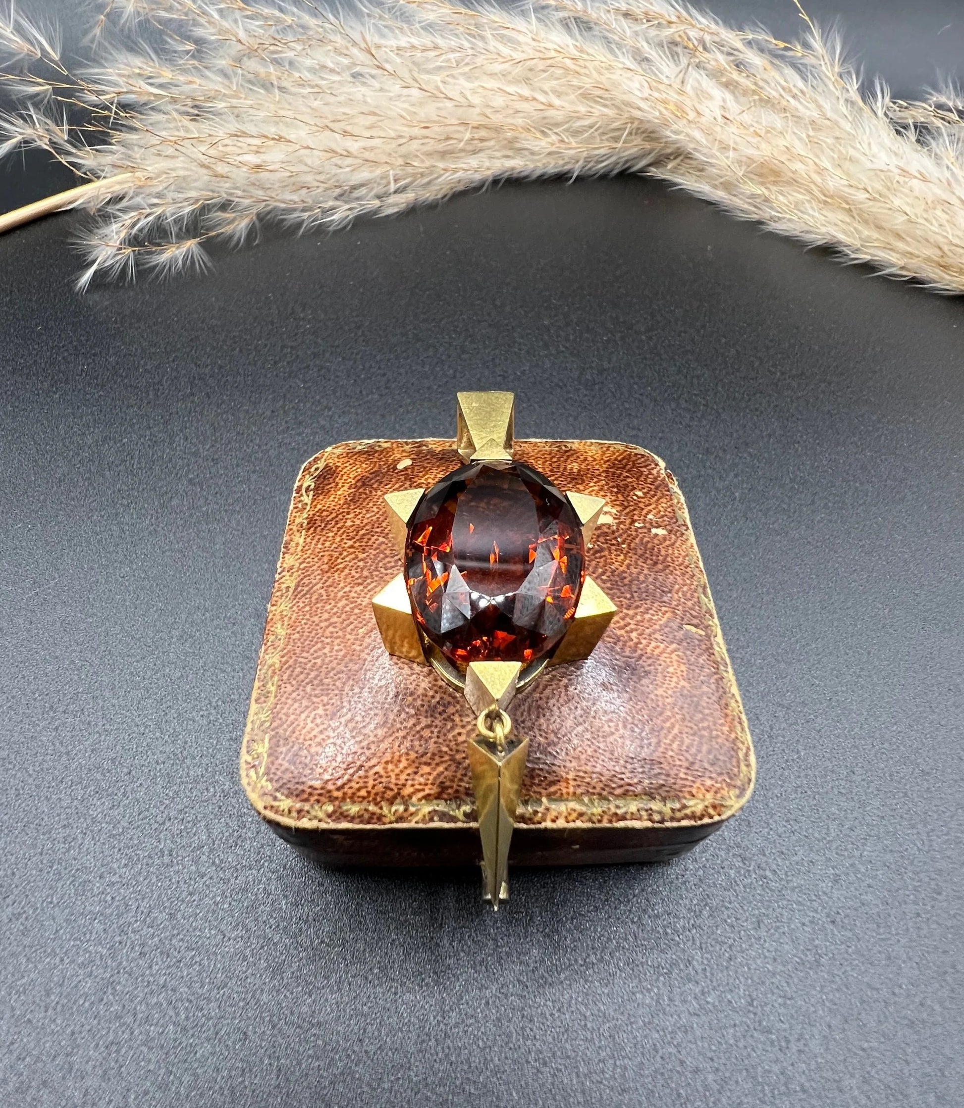 Antique Vintage Art Deco Large Citrine Star Shaped Pendant in 15ct Gold