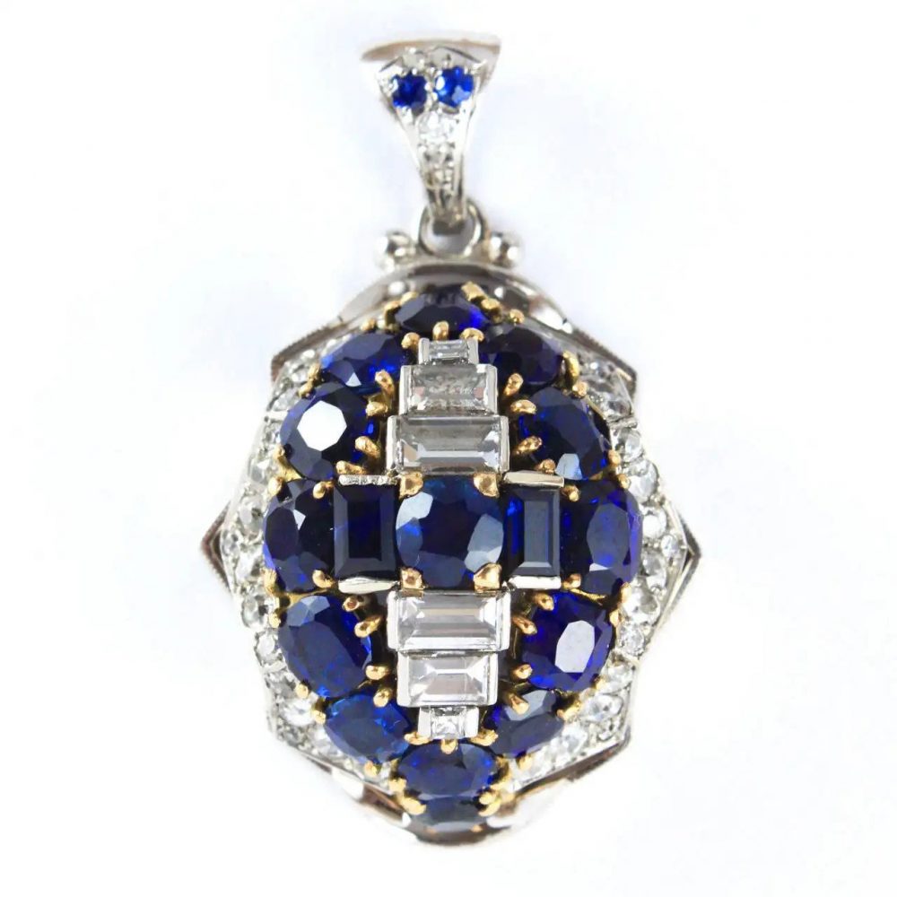Vintage 1940s Retro 7cts Sapphire and Diamond Domed Pendant