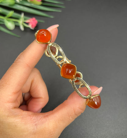 Antique 14 Carat Yellow Gold Carnelian and Black Enamel Bracelet, Circa 1920