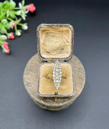 Victorian 18 Carat Yellow Gold Diamond Marquise/Navette Ring, 2.20 Carats