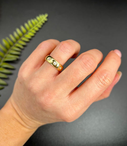 Vintage 18 Carat Yellow Gold Square Cut Diamond Set Band Ring, Circa 1980