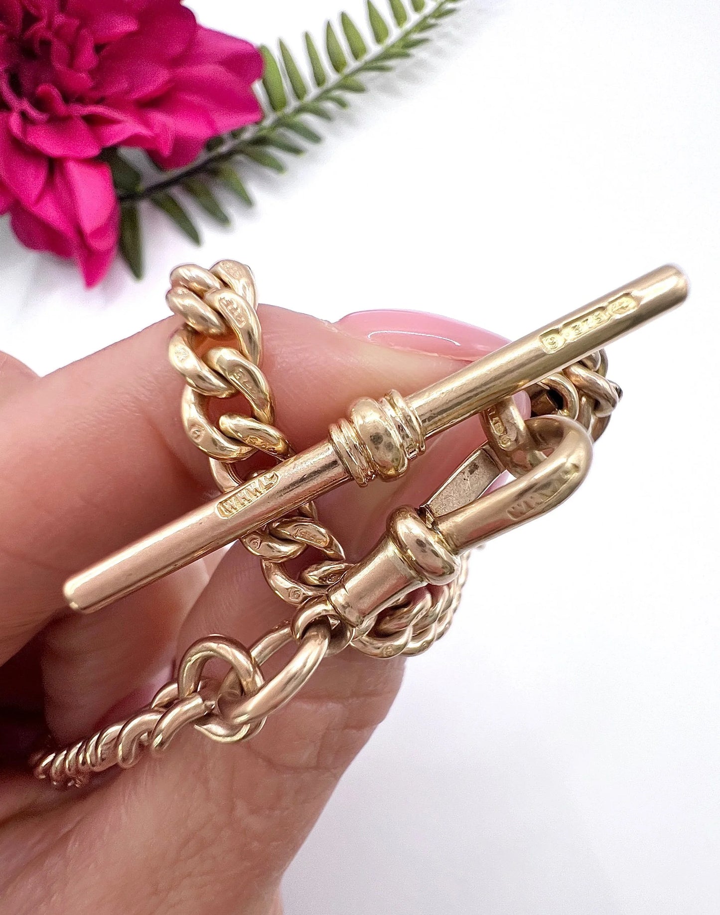Vintage 9 ct Gold Albert Chain: Watch Chain Necklace, Birmingham 1930