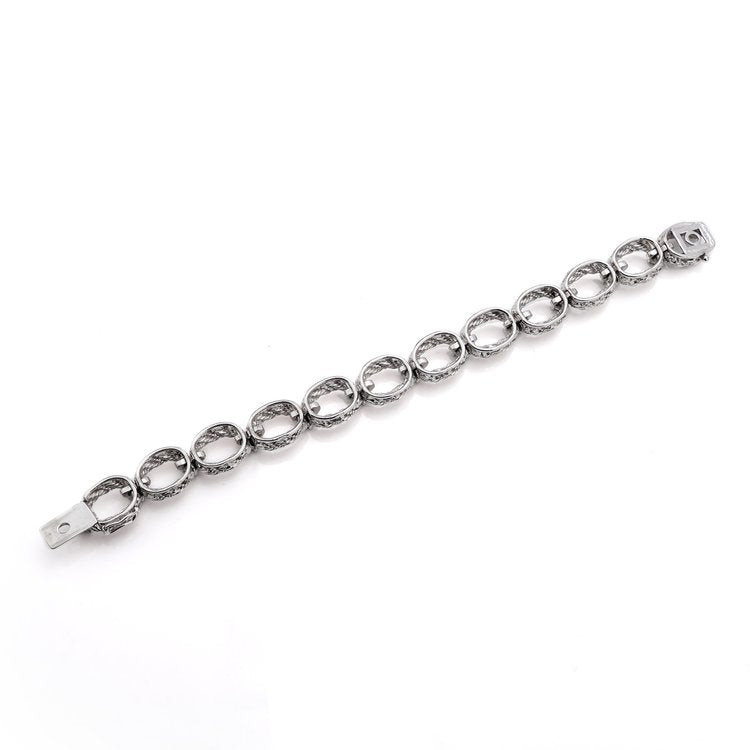 Vintage 18ct White Gold Rope Twist Link Bracelet with Sapphires