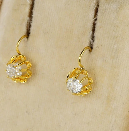 Antique Victorian 1ct Old Mine Cut Diamond Floral Earrings