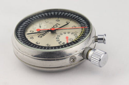 Longines Vintage 8350 Manual Chronograph Stainless Steel Stopwatch, 1/10 Spilt Second, silvered dial with black Arabic numerals, 66.5mm outer rear case screwed with the inner push fit, Signed, Circa 1960s