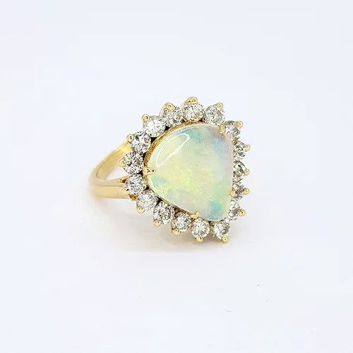 Cabochon Opal and Diamond Pear Shaped Cluster Ring