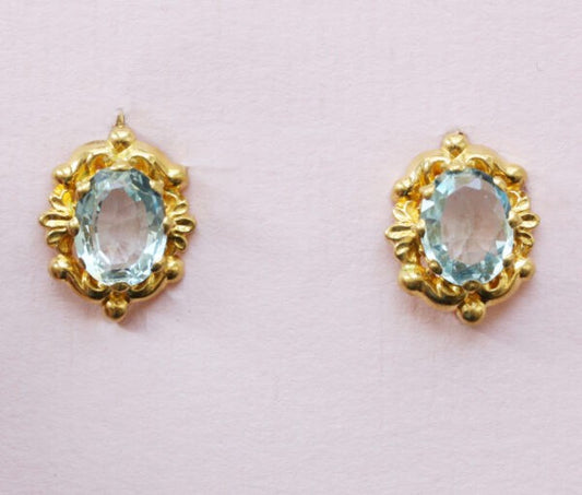 Antique Georgian Aquamarine and Pink Topaz Chandelier Drop Earrings; girandole day and night earrings, repoussé 18ct gold floral decoration, 1819-1838.