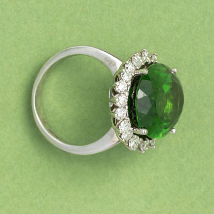 14ct Oval Green Tourmaline and Diamond Cluster Ring in 18ct White Gold