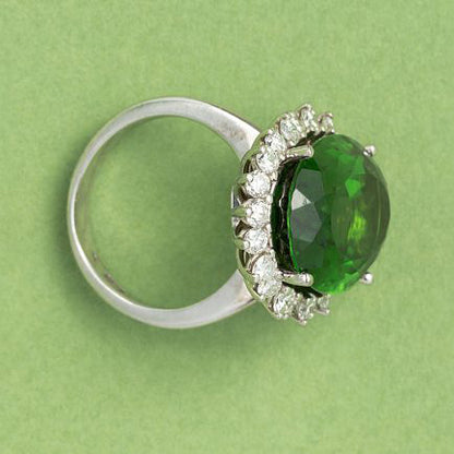 14ct Oval Green Tourmaline and Diamond Cluster Ring in 18ct White Gold