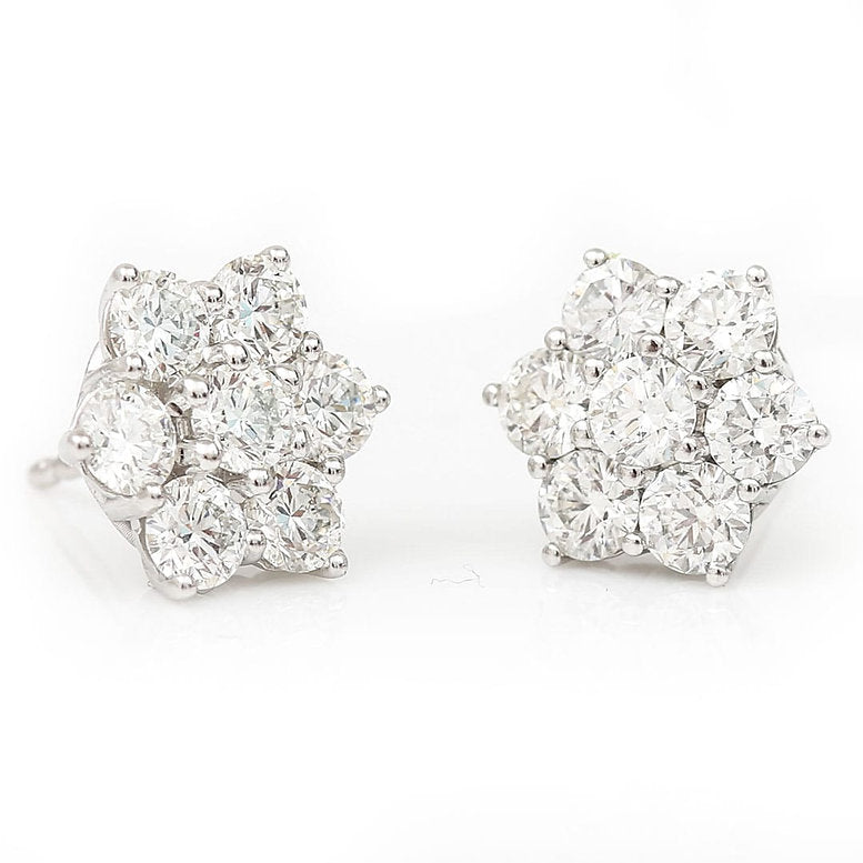 2.65ct Brilliant Cut Diamond Floral Cluster Earrings