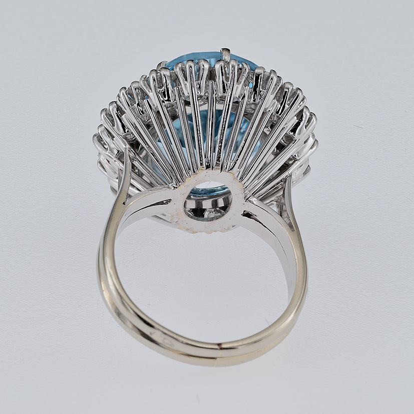 Vintage French 12cts Blue Topaz and Diamond Cluster Ring in Platinum and 18ct White Gold