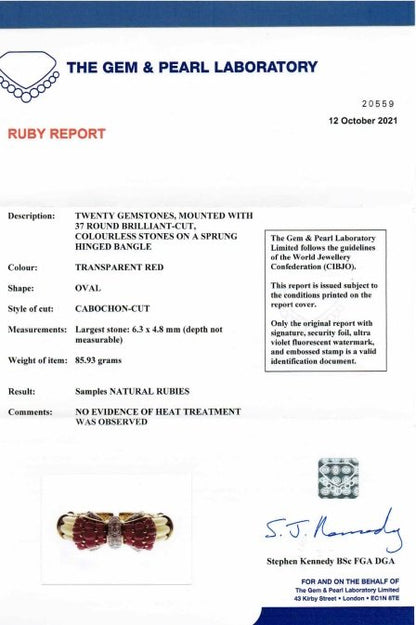 Italian 18ct Yellow Gold Bangle with Burma Ruby and Diamond Bow