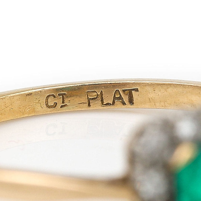 Vintage Emerald and Diamond Cluster Ring in Platinum and 18ct Gold