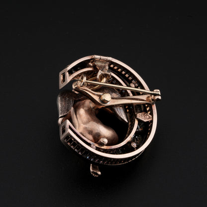 Antique Biedermeier 5ct Diamond Crescent and Winged Cherub Brooch Pendant, Signed Resch, Circa 1815-1848