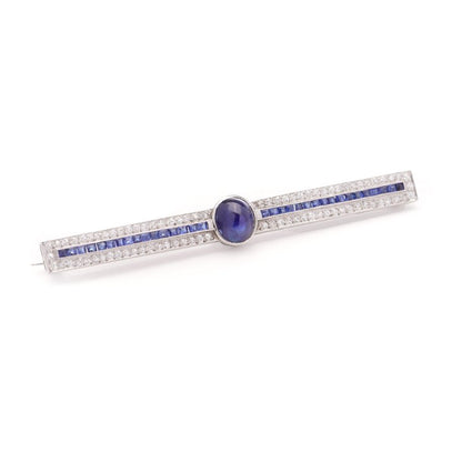 Art Deco Sapphire and Diamond Bar Brooch in Platinum