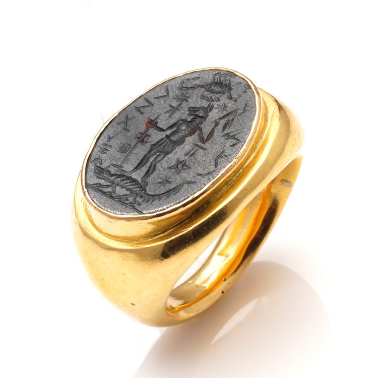 Antique 22ct Yellow Gold Intaglio Ring with Egyptian God