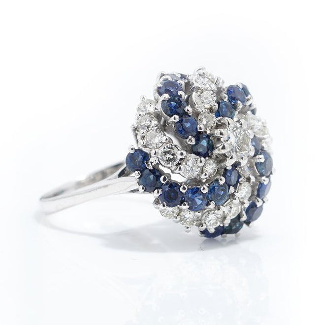 1.92ct Sapphire and 2.22ct Diamond Catherine Wheel Cluster Ring in 18ct White Gold