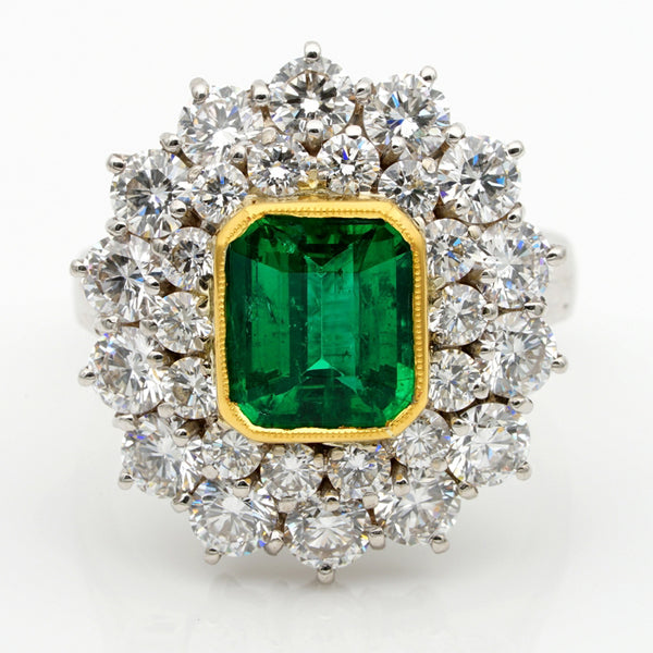 Vintage 2ct Emerald and Diamond Cluster Dress Ring,
