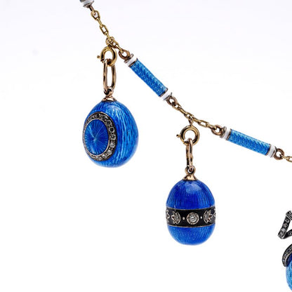 Vintage Gold and Blue Enamel Russian Egg Necklace