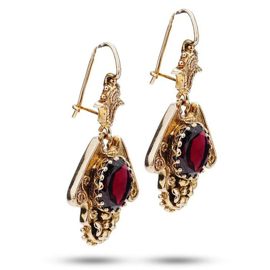 Vintage 3ct Garnet and Gold Drop Earrings