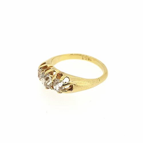 Traditional Old Cut Diamond Three Stone Ring, 1.00 carat total, in 18ct yellow gold.