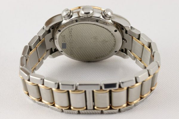 Girard Perregaux Ferrari 8020 Steel and Gold 38mm Automatic Chronograph Gents Watch; with gold bezel, blue dial, chronograph and date functions and sapphire crystal, on a matching steel and gold bracelet with hidden clasp