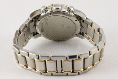 Girard Perregaux Ferrari 8020 Steel and Gold 38mm Automatic Chronograph Gents Watch; with gold bezel, blue dial, chronograph and date functions and sapphire crystal, on a matching steel and gold bracelet with hidden clasp