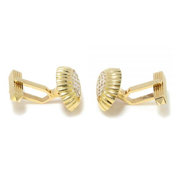 Cartier 18ct Yellow Gold Cufflinks with Diamonds, in Original Cartier Box