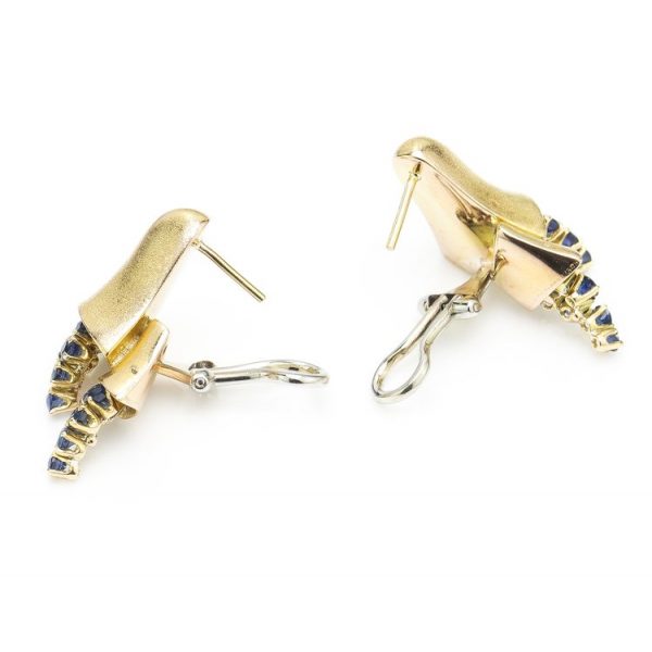 Vintage Mellerio 18ct Gold Bell Shaped Earrings with Sapphires, Circa 1940s