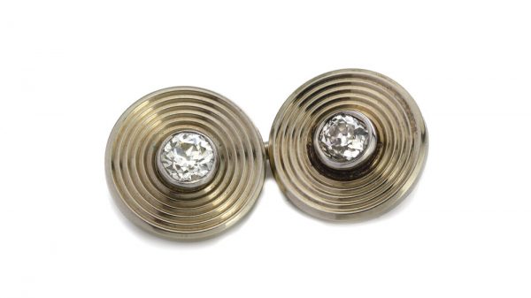 Bvlgari Old Cut Diamond and 18ct Yellow Gold Cufflink and Collar Clip Set