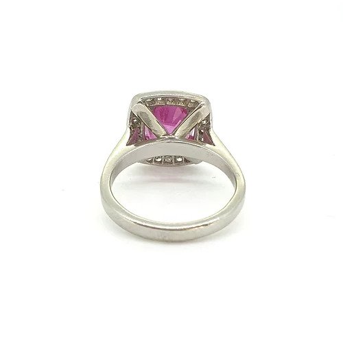 3.75ct Cushion Cut Pink Sapphire and Diamond Cluster Ring