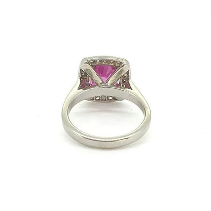 3.75ct Cushion Cut Pink Sapphire and Diamond Cluster Ring