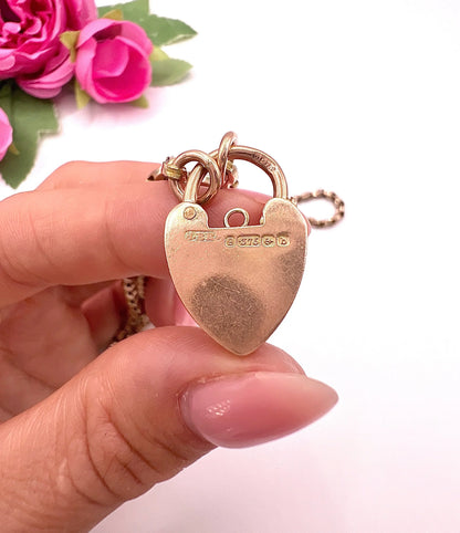 Antique 9 Carat Rose Gold Tulip Link Chain with Edwardian Heart Padlock Clasp