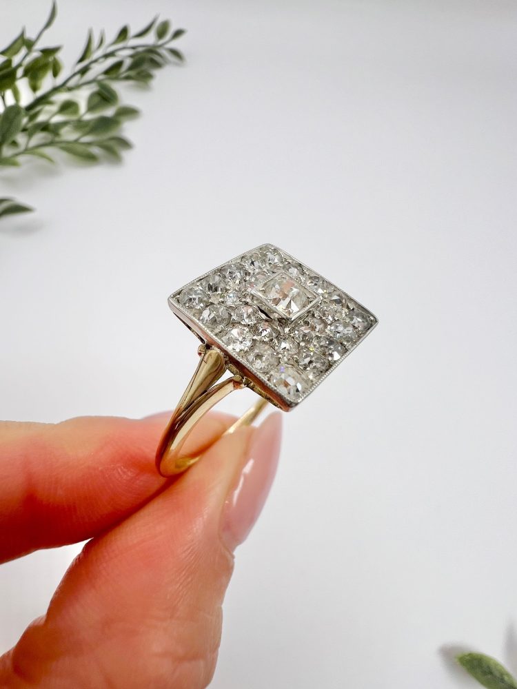 Edwardian Antique 2ct Old Cut Diamond Square Cluster Ring
