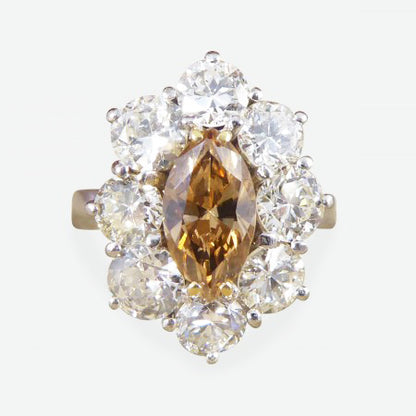 Marquise Cognac Diamond Cluster Ring, 2.97 carat total, 18ct White Gold