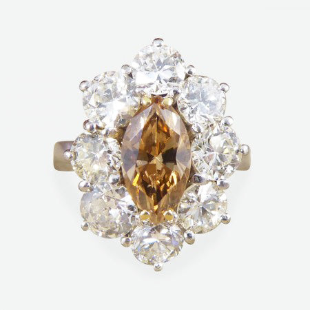 Marquise Cognac Diamond Cluster Ring, 2.97 carat total, 18ct White Gold