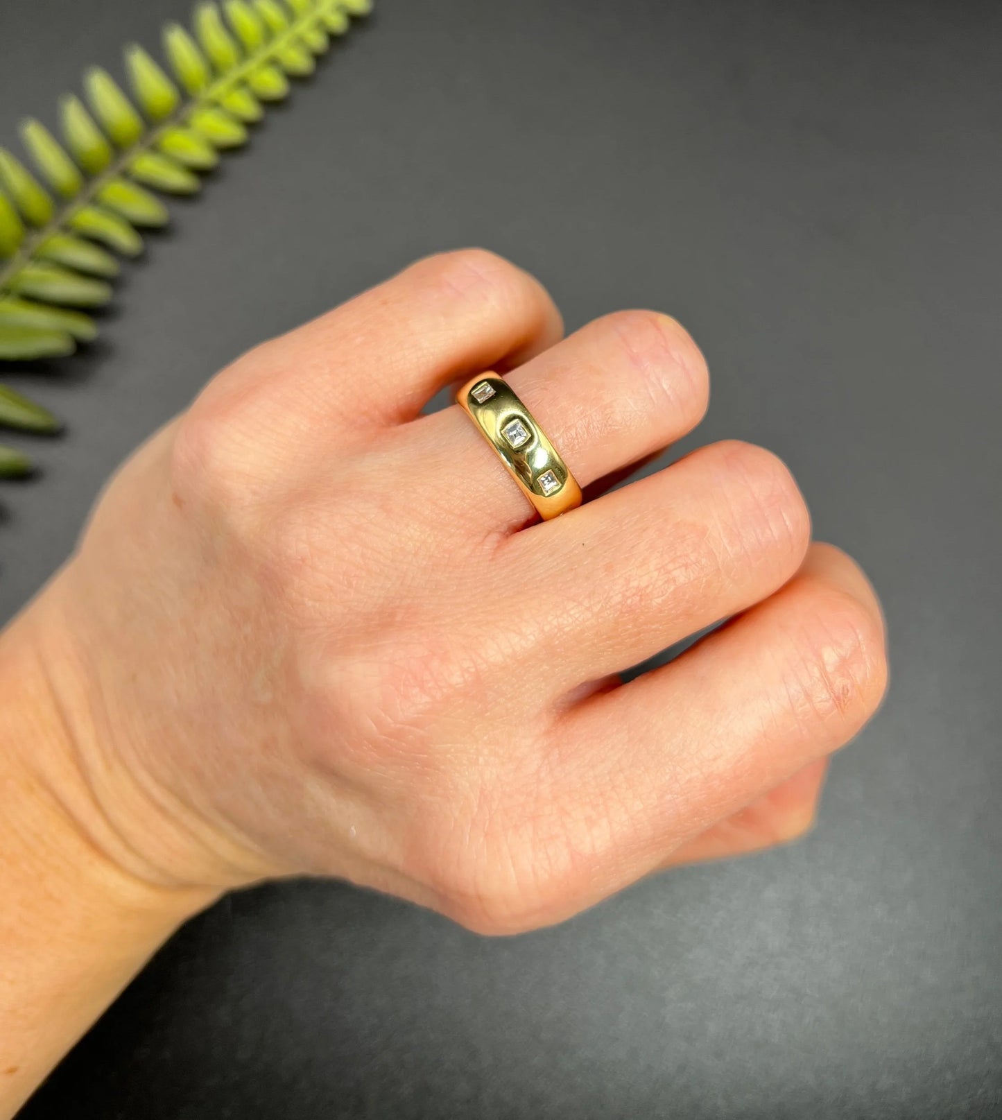 Vintage 18 Carat Yellow Gold Square Cut Diamond Set Band Ring, Circa 1980
