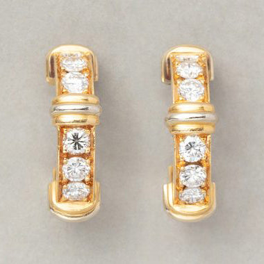 Vintage Cartier Diamond Set 18ct Yellow Gold Hoop Earrings, each set with six brilliant cut diamonds. In original case with certificate and original receipt from 1994