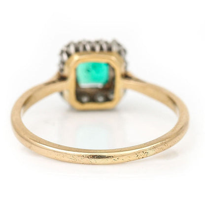 Vintage Octagonal Emerald and Diamond Cluster Ring