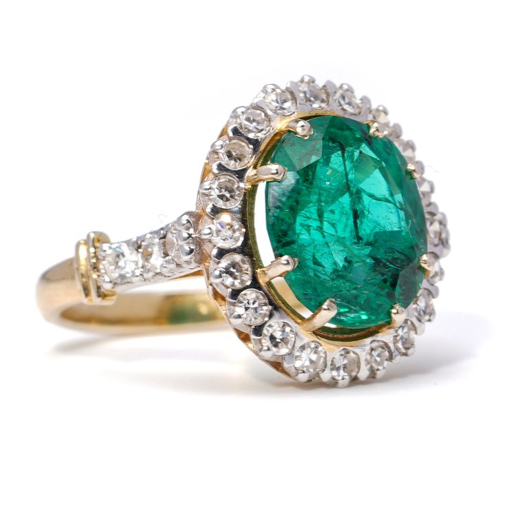 4ct Emerald and Diamond Cluster Ring in 18ct Yellow Gold